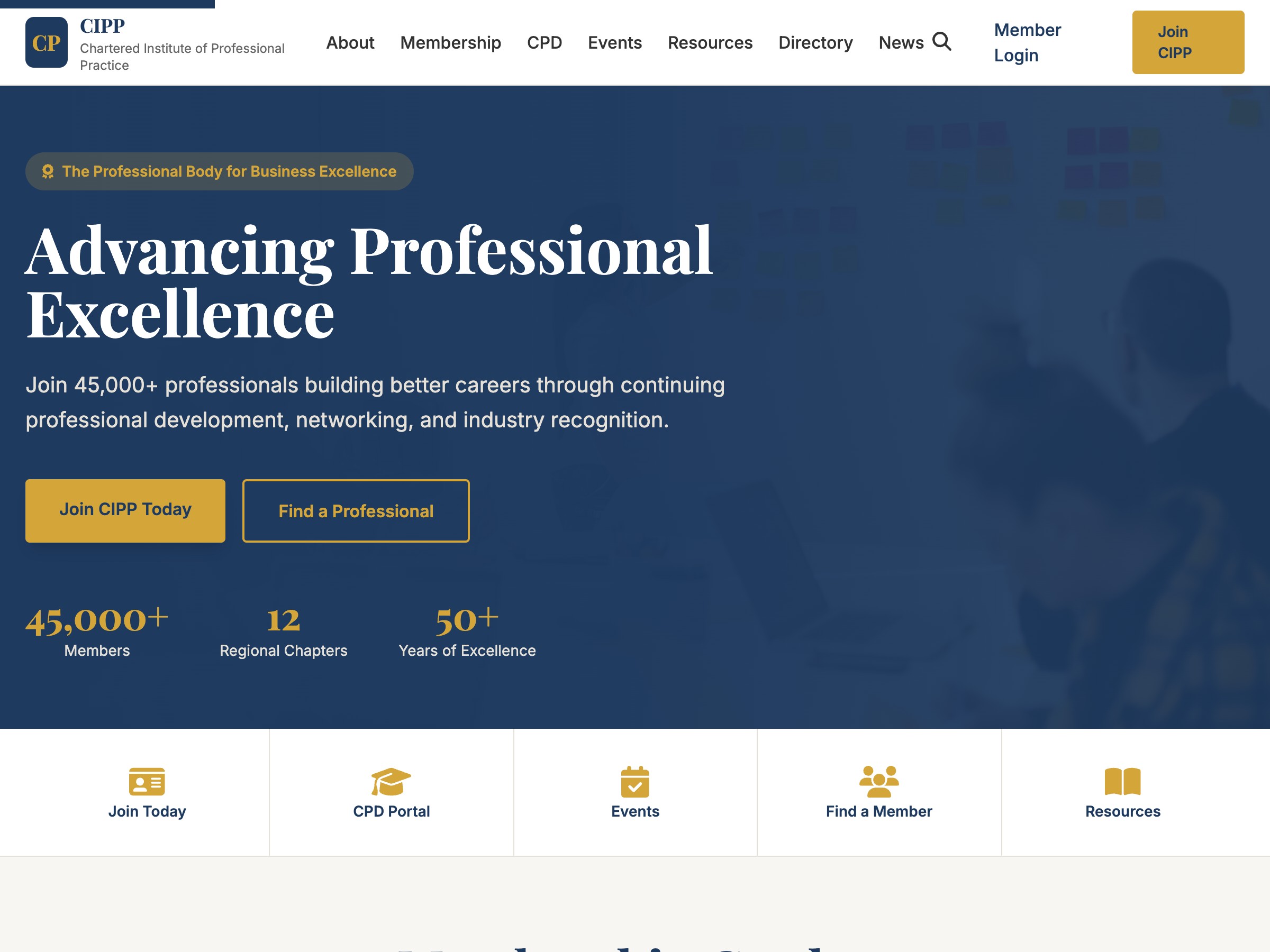 Membership organisation homepage built with Versantus